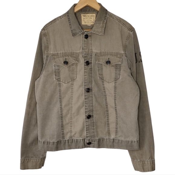 True Religion Jimmy Military Green Y2K Button Down Long Sleeve Jacket Size M - Picture 1 of 15